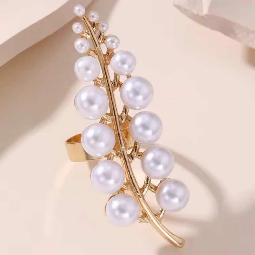 Zara new!!! model adjustable casual leaf Gold and Pearl Women's Ring - Picture 6 of 7